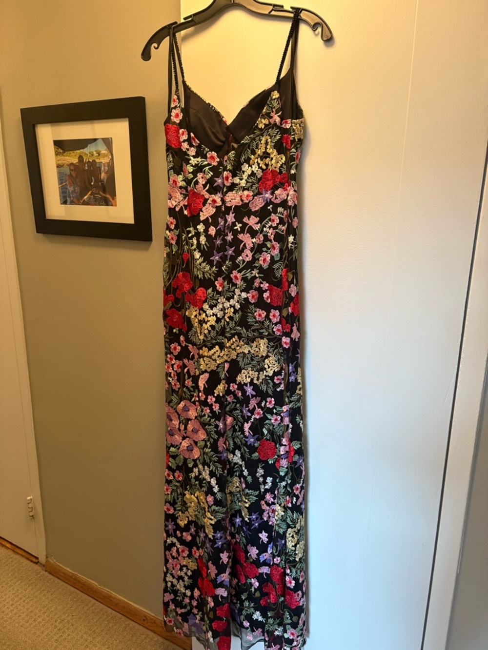 Mac Duggal Black Maxi Dress with Red & Pink Floral Embroidery - Picture 2 of 3